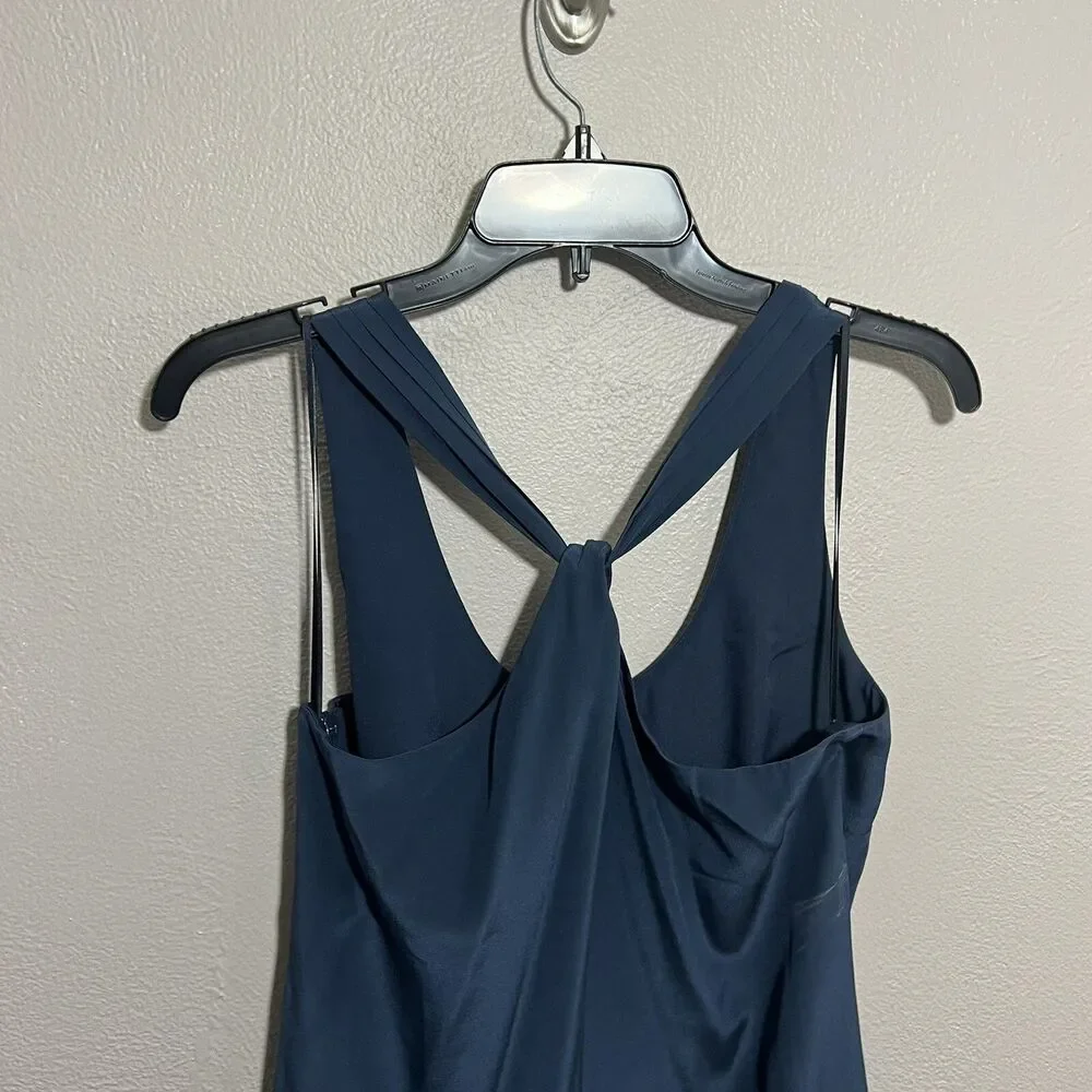 JCrew Twist Back Dress in Night Shadow Blue Sz 4  100% Silk A7548
